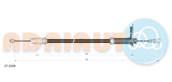 Cablu frana mana Spate Dreapta (685mm/520mm) potrivit MERCEDES A (W168), VANEO (414) 1.4-2.1 07.97-07.05 [2]