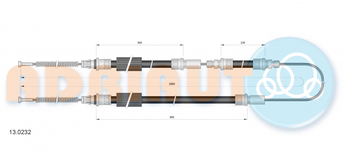 Cablu frana mana Spate Dreapta/Stanga (2865mm/965mm/235mm/965mm) potrivit FORD TRANSIT 1.6/2.0/2.5D 09.85-09.92 [2]