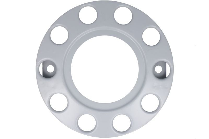Capac roata fata, material: otel, gri, numar orificii: 10, potrivit MAN E2000; MERCEDES ACTROS, ACTROS MP2 / MP3, ACTROS MP4 / MP5, ANTOS, AROCS, ATEGO, ATEGO 2, AXOR, AXOR 2, ECONIC [1]