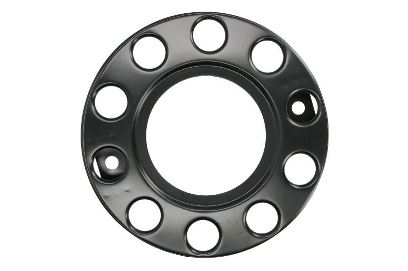 Capac roata fata, material: otel, negru, numar orificii: 10, potrivit MAN E2000; MERCEDES ACTROS, ACTROS MP2 / MP3, ACTROS MP4 / MP5, ANTOS, AROCS, ATEGO, ATEGO 2, AXOR, AXOR 2, ECONIC [1]