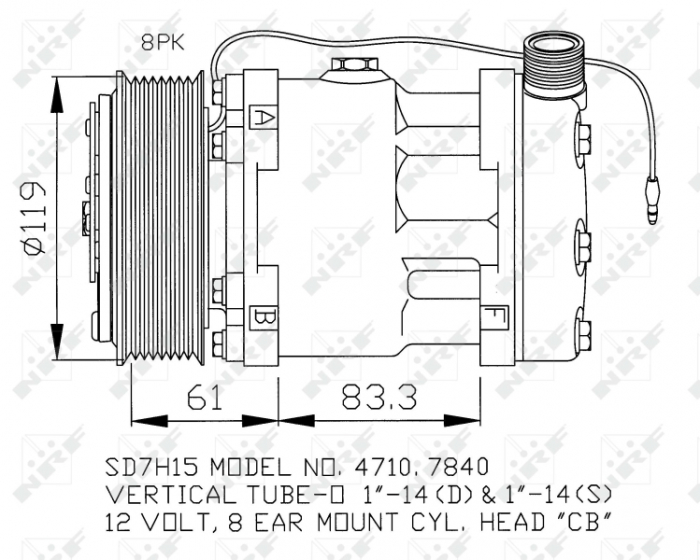 Compresor aer conditionat AC SD7H15, diametru fulie 119mm, 12V potrivit RENAULT ESPACE II 2.0/2.1D/2.2 01.91-12.96 [1]