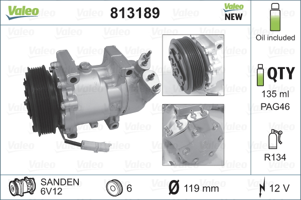 Compresor clima auto aer conditionat potrivit CITROEN BERLINGO, BERLINGO/MINIVAN, C2, C2 ENTERPRISE, C3 I, C3 PLURIEL, XSARA, XSARA PICASSO; PEUGEOT 206, 206+, 307, PARTNER, PARTNER/MINIVAN 1.1-2.0 06 [1]