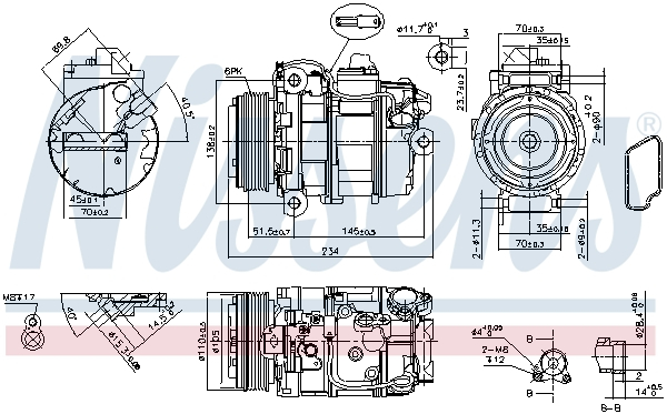 Compresor climatizare aer conditionat potrivit BMW Seria 1 (E81), 1 (E82), 1 (E87), 1 (E88), 3 (E90), 3 (E91), 3 (E92), 3 (E93), 5 (E60), 5 (E61), 6 (E63), 6 (E64) 2.5/3.0 12.04-12.13 [1]