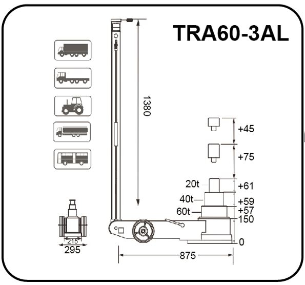 Cric pneumo-hidraulic. capacitate 60Ton / 40Ton / 20Ton, inaltime minima: 150mm, inaltime maxima: 432mm. PROFITOOL [3]