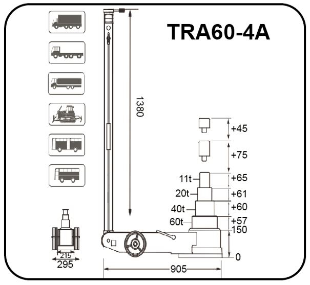 Cric pneumo-hidraulic. capacitate 60Ton / 40Ton / 22Ton / 11Ton, inaltime minima: 150mm, inaltime maxima: 484mm. PROFITOOL [3]