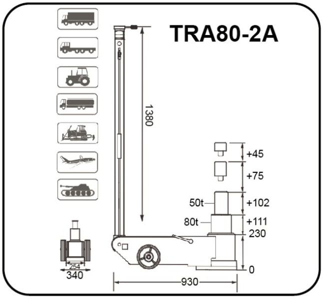Cric pneumo-hidraulic. capacitate 80Ton / 50Ton, inaltime minima: 255mm, inaltime maxima: 579mm. PROFITOOL [3]