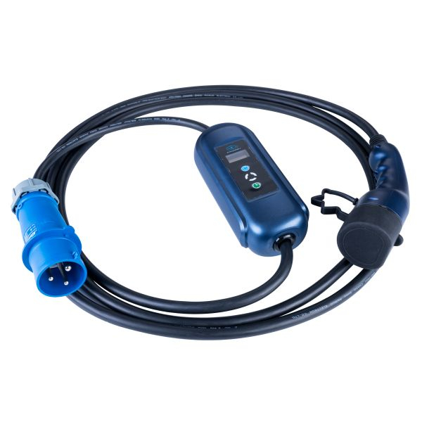 Dispozitiv incarcare masina electrica EVSE mobile charger Akyga AK-EC-14 LCD, numar faze: 1, 7,4kW, culoare: negru/albastru, cablu tip 2 (cu capac; cu reglare de putere; cu cronometru)  [1]