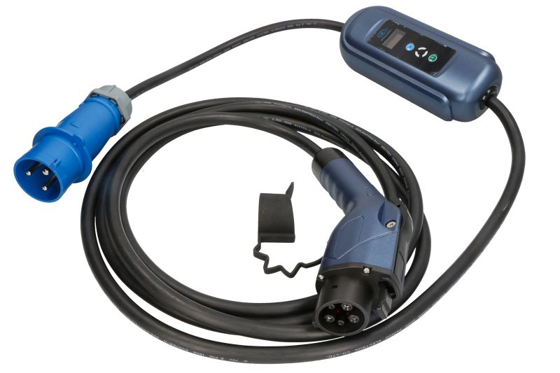 Dispozitiv incarcare masina electrica EVSE mobile charger Akyga AK-EC-15 LCD, numar faze: 1, 7,4kW, culoare: negru/albastru, cablu tip 1 (cu capac; cu reglare de putere; cu cronometru)  [1]