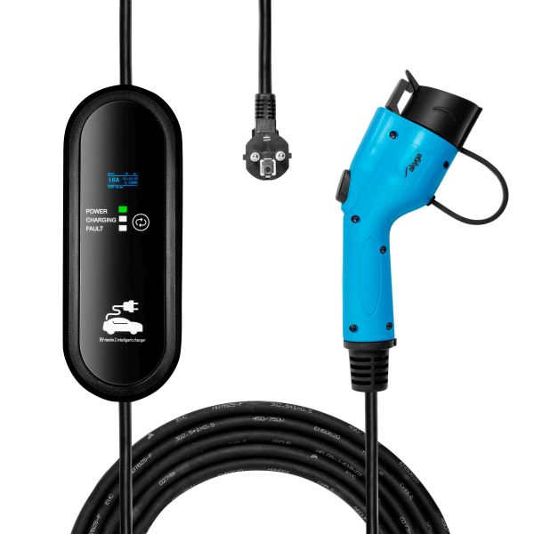 Dispozitiv incarcare masina electrica EVSE mobile charger Akyga, numar faze: 1, 3,7kW, culoare: negru/albastru, cablu tip 1 (cu capac; cu reglarea puterii) [1]