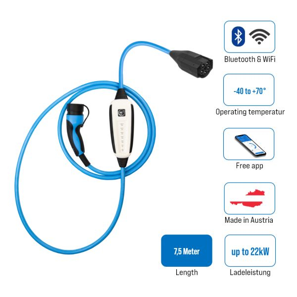 Dispozitiv incarcare masina electrica EVSE mobile charger NRGkick Pure, numar faze: 3, 22kW, culoare: albastru/gri, cablu tip 2 NRGkick 32A 7.5m Pure [1]