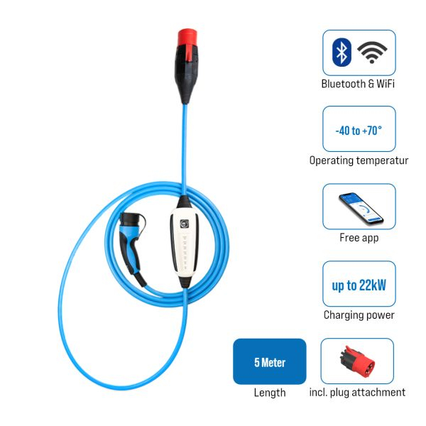 Dispozitiv incarcare masina electrica EVSE mobile charger NRGkick Standard, numar faze: 3, 22kW, culoare: albastru/gri, cablu tip 2 (cu adaptor de alimentare) NRGkick 32A 5m Standard [2]