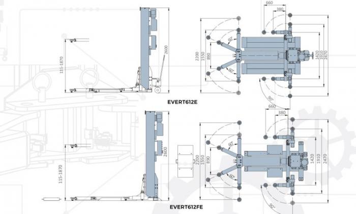 Elevator monocoloana 612E, capacitate ridicare 2500kg, actionare electrohidraulica, tensiune 400V, inaltime: 2600, blocare automata [2]