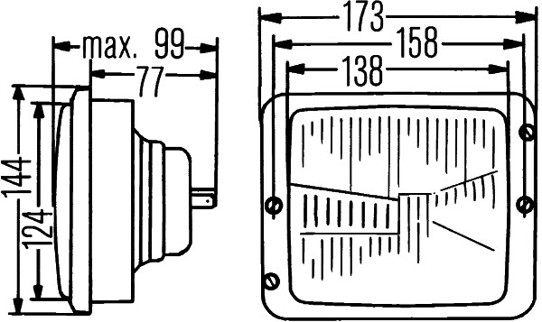 Far universal Dreapta/Stanga (R2/T4W, 12/24V, latime 173mm, inaltime 144mm, adancime: 99mm, transparent, plastic, negru, Lampi de pozitie) [3]