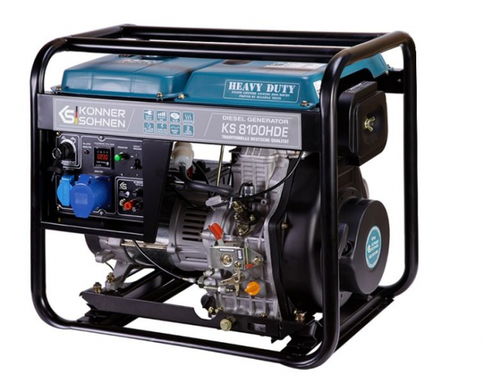 Generator, tip: Diesel 230V, putere motor 14 HP, putere maxima: 6,5kW, curent nominal: 28,26A, stecher: 1x16A (230V), 1x32A (230V); pornire: electric/manual [1]