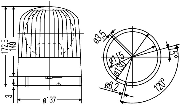 Girofar 12V diametru 137mm, inaltime 172.5mm [2]