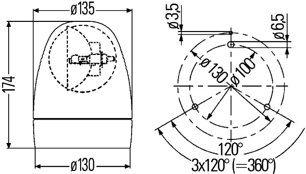 Girofar portocaliu Rotafix F, diametru 130mm,. Inaltime 174mm [2]