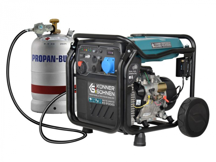 Invertor generator tip combustibil: LPG/Petrol 230V, putere motor 16,1 HP, putere maxima: 8kW, curent nominal: 34,8A, prize: 1x16A (230V), 1x32A (230V); pornire: electric/manual [2]