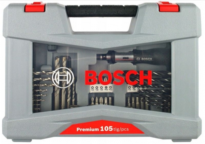 Kit burghiu, HSS-G / HSS-R, 105buc, diametru burghiu: 2; 2,5; 3; 4; 5; 6; 7; 8mm, destinat pentru: beton/lemn/metal (Biti si socluri X-Line Premium) [3]