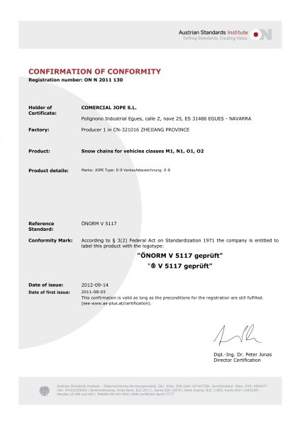 Lanturi zapada JOPE, autoturisme, certificat O-NORM, Cert austriac. V-5117, marime: 175/80R15; 175R15; 185/80R14; 185R14; 195/60R16; 195/70R15; 195/80R14; 195R14; 205/45R18; 205/50R17; 205/55R16; 2 [4]