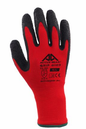 Manusi de protectie ACTIVE GRIP, latex / poliester, marime: 9/L, 12 perechi, culoare: negru/rosu, durabilitate: EN ISO 21420:2020, cum se foloseste: reutilizabil [1]