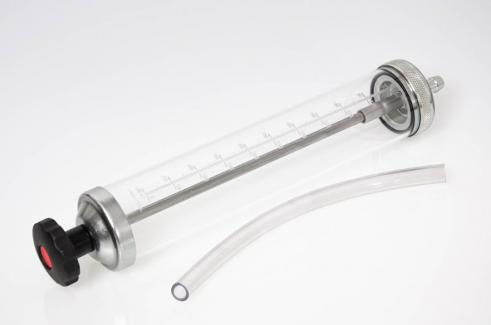 Pompa umplere PROFITOOL cu carcasă transparentă (seringă), capacitate: 500 cm3, lungime tub de aspirație/refuzare: 300 mm [1]
