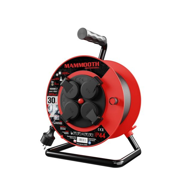 Prelungitor pe tambur special 30m, 230V, 3x1,5mm², număr de prize 230V x 4buc E, 1380 / 3680W, IP44, tambur plastic [2]