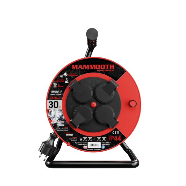 Prelungitor pe tambur special 30m, 230V, 3x1,5mm², număr de prize 230V x 4buc E, 1380 / 3680W, IP44, tambur plastic [3]