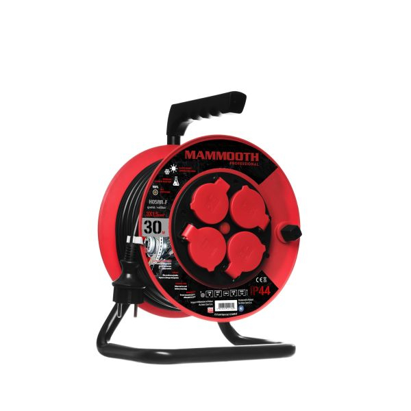 Prelungitor pe tambur special 30m, 230V, 3x1,5mm², număr de prize 230V x 4buc E, 1380 / 3680W, IP44, tambur plastic [4]