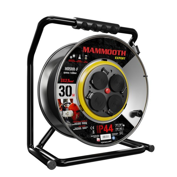 Prelungitor pe tambur special 30m, 230V, 3x2,5mm², număr de prize 230V x 4buc E, 1380 / 3680W, IP44, tobă metalică [4]
