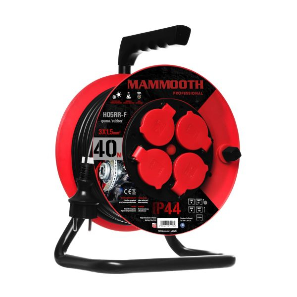 Prelungitor pe tambur special 40m, 230V, 3x1,5mm², număr de prize 230V x 4buc F, 1380 / 3680W, IP44, tambur plastic [1]