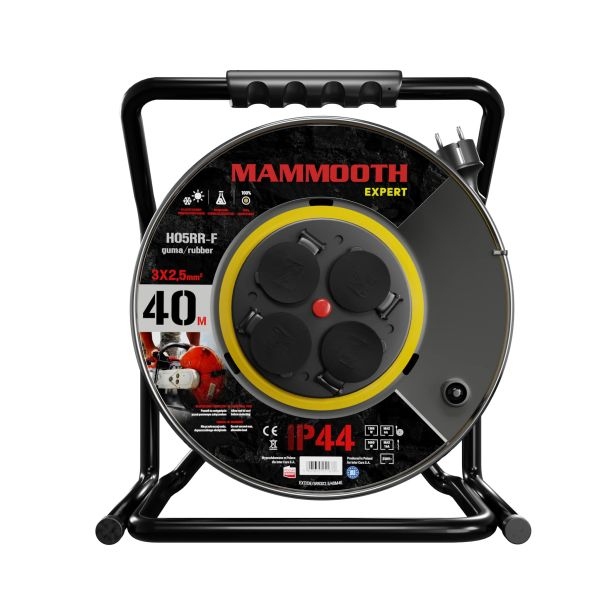 Prelungitor pe tambur special 40m, 230V, 3x2,5mm², număr de prize 230V x 4buc E, 1380 / 3680W, IP44, tobă metalică [3]