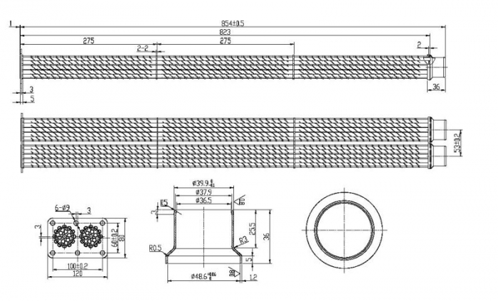 Radiator EGR (854mm x 45mm x 104mm, doar cartus; tevi, dupa dimensiuni) potrivit MAN EL, EM, FOCL, G90, HOCL, L2000, LION´S CITY, M 2000 L D0226MF-D0836LUH51 08.87- [3]