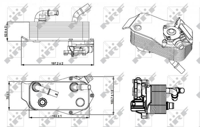 Radiator ulei termoflot (with thermostat) potrivit BMW Seria 1 (E81), 1 (E82), 1 (E87), 1 (E88), 3 (E90), 3 (E91), 3 (E92), 3 (E93), X1 (E84), Z4 (E89); SSANGYONG ACTYON I 1.6-3.0 12.04- [4]