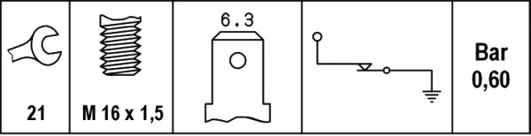 Senzor presiune ulei (0,6bar; 1 pin; negru) potrivit CITROEN AX, BERLINGO, BERLINGO/MINIVAN, BX, SAXO, XM, XSARA, ZX; PEUGEOT 106 I, 106 II, 205 I, 205 II, 206, 306, 309 I 1.0-2.5D 06.81-12.15 [2]
