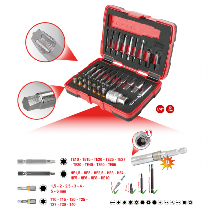 Set extractor suruburi cu cap hexagonal 1/4 + 10 mm 34 piese [6]