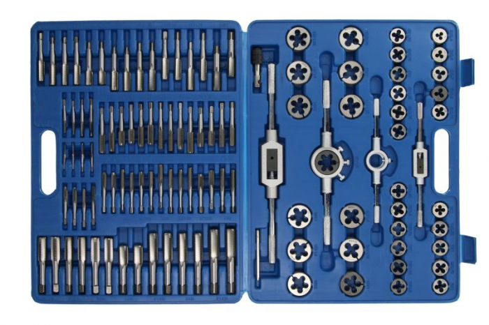 Set instrumente filetare actionare manuala, metric 110 buc, dimensiune filet: M10x1/M10x1,25/M11x1,5/M12x1/M12x1,25/M12x1,5/M12x1,75/M14x1/M14x1,25/M14x1,5/M14x2/M16x1/M16x1,5/M16x2/M18x1,5/M2x0,4/M3x [3]