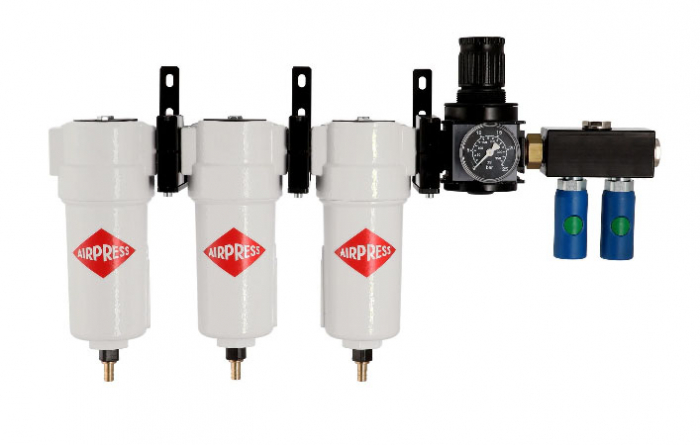 Sistem de filtrare a aerului, conector: 1/2", debit aer: 1300 l/min., presiune maximă: 16 bar, filtrare apă: 0,01 µm, filtrare ulei: 0,005 mg/m3 [1]