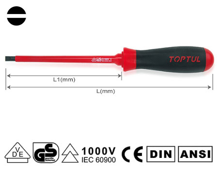 Surubelnita (Cap plat) plat, dimensiune metrica: 4 mm, standard, lungime: 100 mm, lungime totala: 205 mm, maner: ergonomice / izolat, varf: calit/intarit/izolat/magnetic/negru [3]