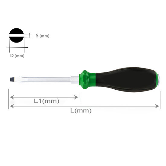 Surubelnita (Cap plat) plat, dimensiune metrica: 4 mm, standard, lungime: 100 mm, lungime totala: 205 mm, maner: ergonomice / izolat, varf: calit/intarit/izolat/magnetic/negru [1]