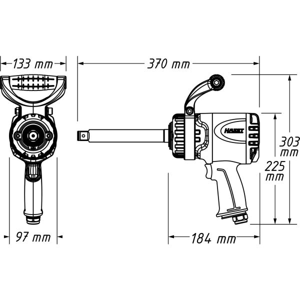 Surubelnita electrica 4-Point pivot 3/4", 3800 Nm, putere 1758 Nm, 5200 rev./min., consum aer: 147,2 l/min., greutate: 5,5 kg, lungime surubelnita: 370 mm [3]