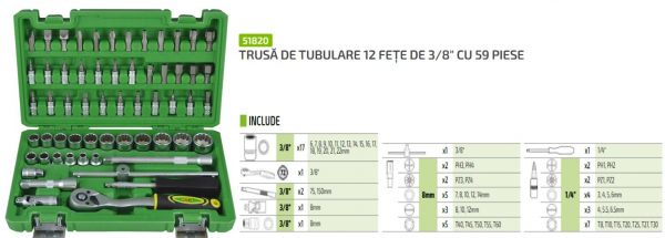 Trusă tubulare 12 fețe 56 piese [3]
