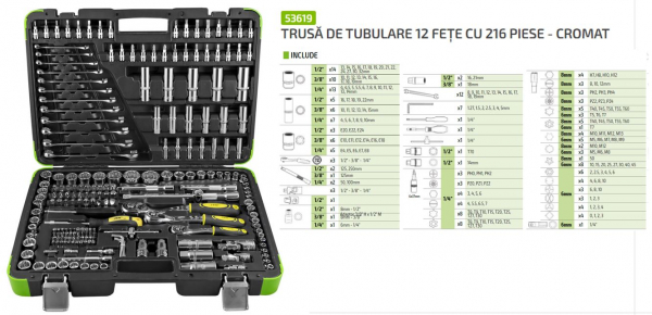 Trusă tubulare 12 fete cromate 216 piese [4]