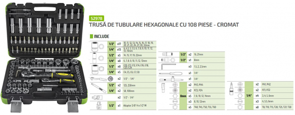 Trusă tubulare hexagonale cromate 108 piese [3]