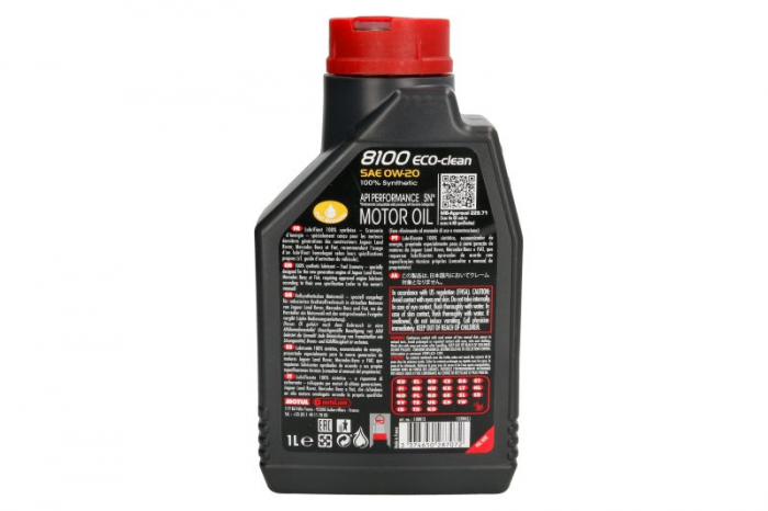 Ulei motor Motul 8100 (1L) SAE 0W20 ;API ILSAC GF-5; SN PLUS; SN-RC; ACEA C5; BMW LL-17 FE+; FIAT 9.55535 DSX; FIAT 9.55535 GSX; MB 229.71; OPEL/VAUXHALL OV0401547 [2]