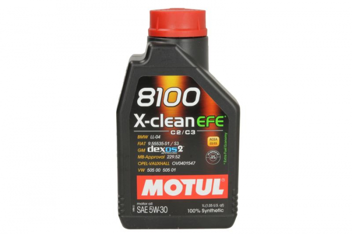 Ulei motor Motul 8100 (1L) SAE 5W30 (DPF, SCR) ;API SN; ACEA C2; C3; BMW LL-04; FIAT 9.55535-S1; FIAT 9.55535-S3; GM DEXOS 2; MB 229.52; OPEL/VAUXHALL OV0401547; VW 505.00; VW 505.01 [1]