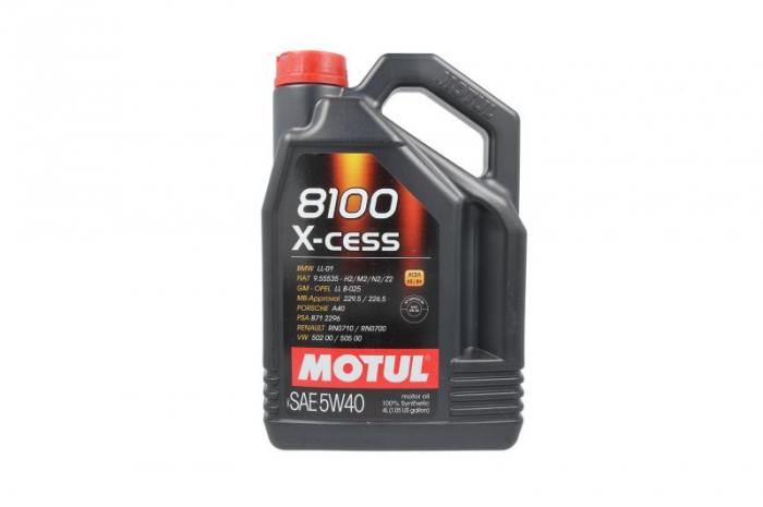 Ulei motor Motul 8100 (4L) 5W40 ;API SN; ACEA A3; B4; BMW LL-01; CHRYSLER MS-12991; FIAT 9.55535 H2; FIAT 9.55535 M2; FIAT 9.55535 N2; FIAT 9.55535 Z2; GM LL-B-025; MB 226.5; MB 229.5; PORSCHE A40; PS [1]