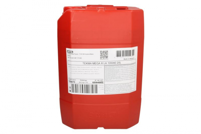 Ulei motor Motul TEKMA (20L) 10W40 (Vascozitate scazuta) ;API CI-4; ACEA E6; E7; E9; CUMMINS 20076; CUMMINS 20077; DAF LD; DEUTZ DQC IV-10 LA; JASO DH-2; MACK EO-N; MAN 3271-1; MAN 3477; MB 226.9; MB  [2]