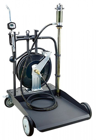 Scule pneumatice - Aparat distributie ulei 180-220l, pompa ulei pneumatica, randament de 5-1, pistol cu debitmetru, rola furtun 15m, cărucior pentru butoi