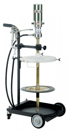 Scule pneumatice - Aparat gresare pentru galeti/butoaie de 50-60kg; Pompa pneumatica vaselina, randament 50:1, Pistol de gresat, capac 385mm, presiune 335-360mm, Furtun 4m, pe carucior