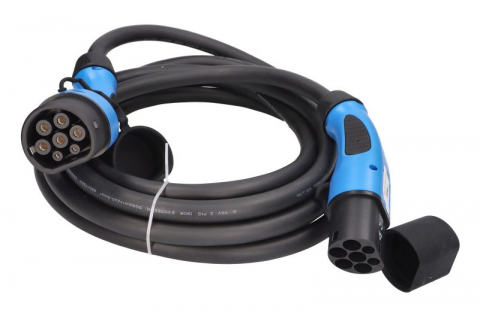 Statii cabluri electrice - Cablu incarcator drept Akyga, numar faze: 3, tip priză: 2, 6m, 22kW, 32A, 6mm², negru/albastru (cu capac; cu dopuri de protectie) potrivit DS DS 3 / DS 3, DS 4 II, DS 7, DS 9 11117165-ZYA 10.83-